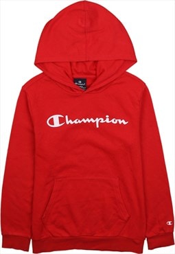 Vintage 90's Champion Hoodie Spellout Pullover Red Large