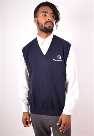 SERGIO TACCHINI MENS VINTAGE VEST TANK TOP LARGE BLUE 90S
