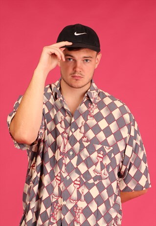 HAWAIIAN STYLE SHORT SLEEVED GREY WHITE AND RED SHIRT