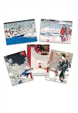 Japanese Ukiyo-e Art Greeting Cards Set of 5 Christmas Cute