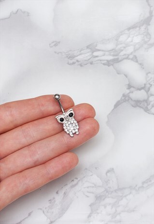 OWL BELLY BAR CRYSTAL GEM NAVEL PRETTY CUTE BODY JEWELRY