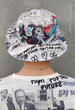 Pride bucket hat LGBT love graffiti gay rainbow cap in white