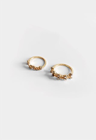 2 PAIR PACK ELEGANT SLIM FACE BAND SIGNET RING - GOLD