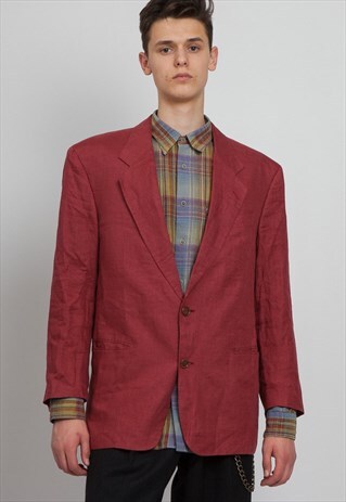 VINTAGE RED LINEN BLAZER JACKET