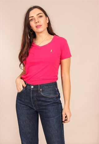 VINTAGE 90S RALPH LAUREN T-SHIRT IN PINK