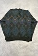 VINTAGE KNITTED CARDIGAN ABSTRACT PATTERNED KNIT SWEATER