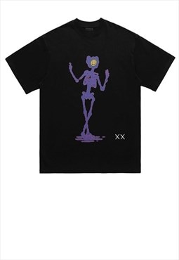 Skeleton print t-shirt psychedelic tee grunge emoji top 