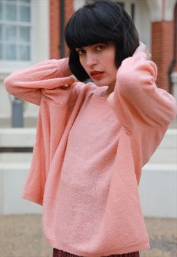 Knitted Plain Colour Brushed Bell Sleeves Jumper