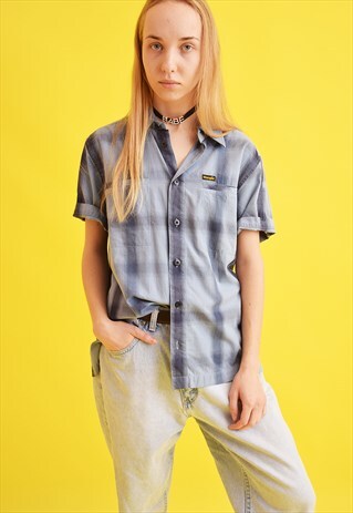 90'S RETRO WRANGLER TARTAN OVERSIZED BLOUSE TOP