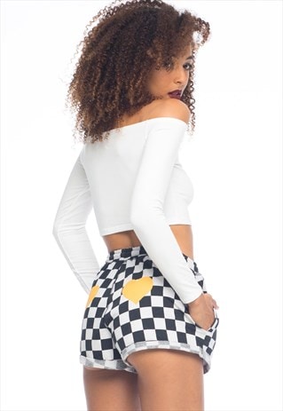 CHECK PRINT HEART BUM CASUAL SHORTS