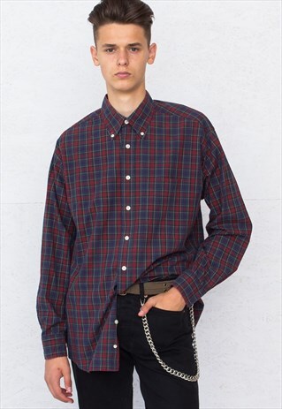 VINTAGE RED BLUE GANT RUGGER LONG SLEEVE CHECKERED SHIRT