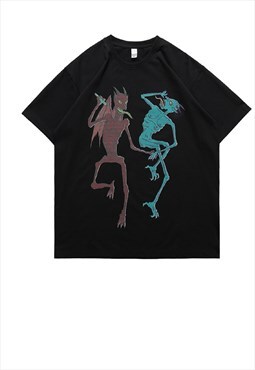 Devil print t-shirt Y2K tee Gothic demon top in black