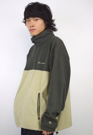 VINTAGE 90S CHAMPION KHAKI CREAM 3/4 ZIP FLEECE