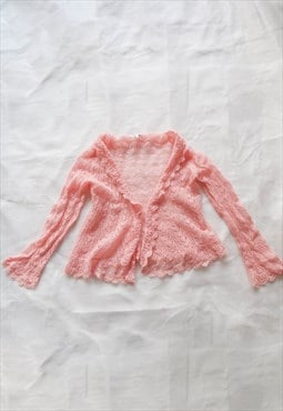 vintage pink fairycore sheer mohair cardigan