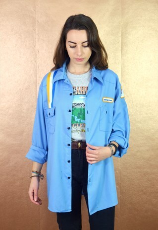 90S VINTAGE BLUE LONG SLEEVE WORKWEAR UNITED VANS SHIRT