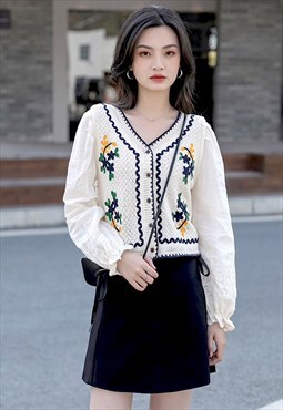 Floral Crochet Insert Blouse with Embroidery