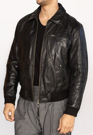 VINTAGE REDSKINS LEATHER JACKET BOMBER IN BLACK XL