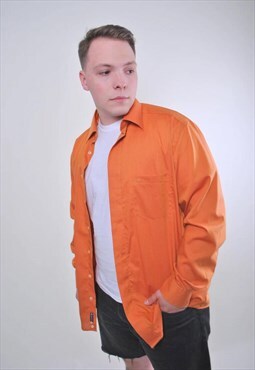 Vintage bright orange oversized men shirt