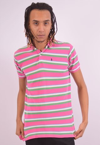 VINTAGE POLO RALPH LAUREN POLO SHIRT SLIM FIT SQUARES PINK