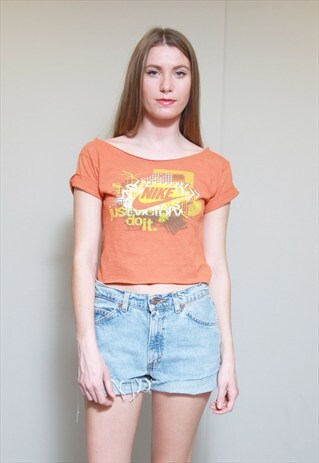 VINTAGE 1990'S ORANGE NIKE LOGO CROP TOP