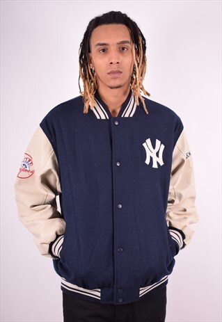 MAJESTIC MENS VINTAGE BOMBER JACKET XL BLUE 90'S