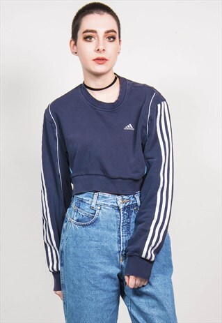 ADIDAS VINTAGE 90'S NAVY BLUE CROPPED SWEATSHIRT