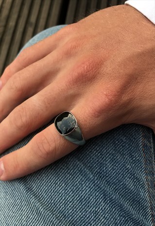 SILVER POLISHED NOW ONYX RING