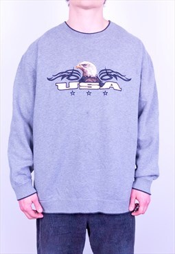 Vintage Sweatshirt USA Embroidered Eagle Grey XL