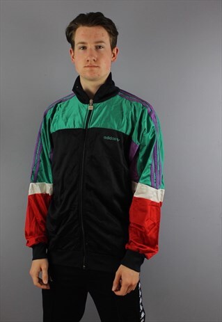 VINTAGE ADIDAS SHELL WINDBREAKER IN BLACK WITH FELT LOGO AND