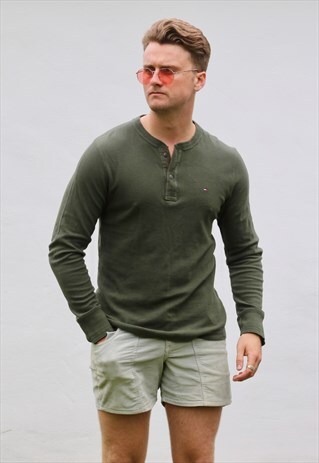 TOMMY HILFIGER USA 1/4 HUNTER GREEN Y NECK SWEATSHIRT