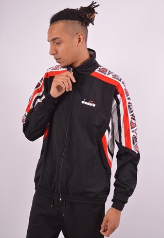 VINTAGE DIADORA TRACKSUIT TOP JACKET BLACK