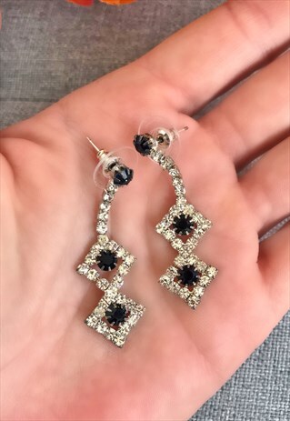 NAVY DIAMONTE DANGLE EARRINGS