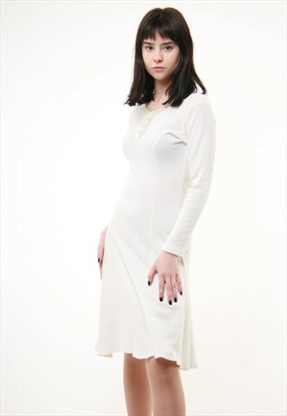 70S VINTAGE MIDI LENGTH WHITE COTTON DRESS 430