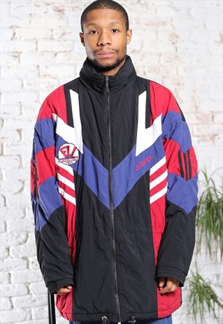VINTAGE ADIDAS EMBROIDERED LOGO QUILTED JACKET BLACK