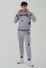 Hooded Tracksuit in Grey Marl With Flowers