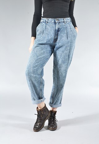 VINTAGE LEVI'S DARK BLUE ACID WASH TAPERED MOM JEANS