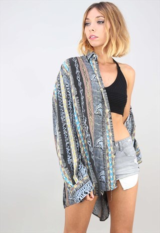 VINTAGE OVERSIZED LONG SLEEVE PATTERNED SHIRT