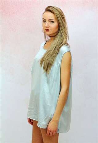 1980S VINTAGE LIGHT SKY BLUE PURE SILK OVERSIZED VEST