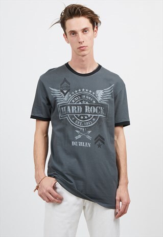 90S VINTAGE GREY HARD ROCK CAFE LOGO CREW NECK T-SHIRT