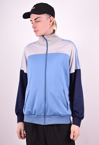 ADIDAS MENS VINTAGE TRACKSUIT TOP JACKET LARGE BLUE 90'S