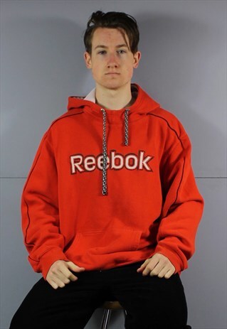 VINTAGE REEBOK HOODIE IN ORANGE WITH POUCH POCKET AND EMBROI