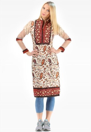 VINTAGE CAFTAN DRESS PAISLEY PRINT SHEER SLEEVES