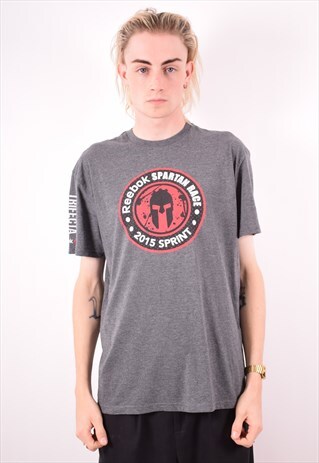 REEBOK MENS VINTAGE SPARTAN RACE T-SHIRT TOP LARGE GREY