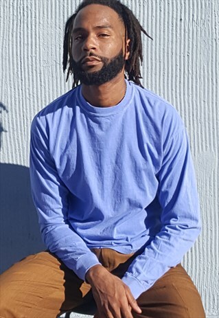 90S SKATER PIGMENT DYED BLUE LONG SLEEVE TEE MEDIUM