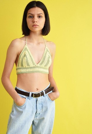 70'S STYLE FESTIVAL CROCHET BRALET HALTER CROP TOP