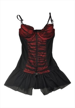 Y2K Smocked Corset Dress Top Red/Black Medium