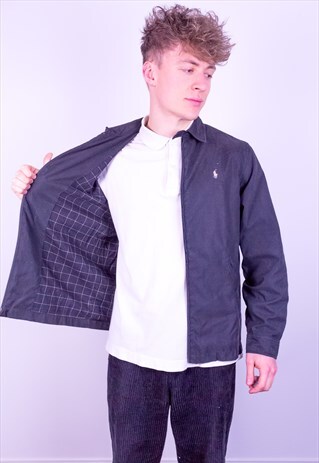 VINTAGE RALPH LAUREN CHECK LINED HARRINGTON JACKET IN BLACK