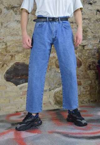 VINTAGE BLUE DENIM STRAIGHT JEANS TROUSERS