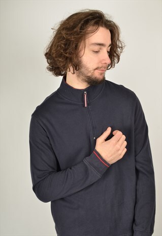 VINTAGE TOMMY HILFIGER 1/4 ZIP SWEATSHIRT IN NAVY BLUE