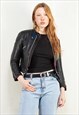 Vintage 80's Women Leather Biker Jacket in Black